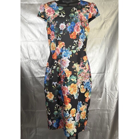 BETSEY JOHNSON FLORAL CAP SLEEVE SHEATH DRESS WOMENS SIZE 4 - Picture 2 of 16